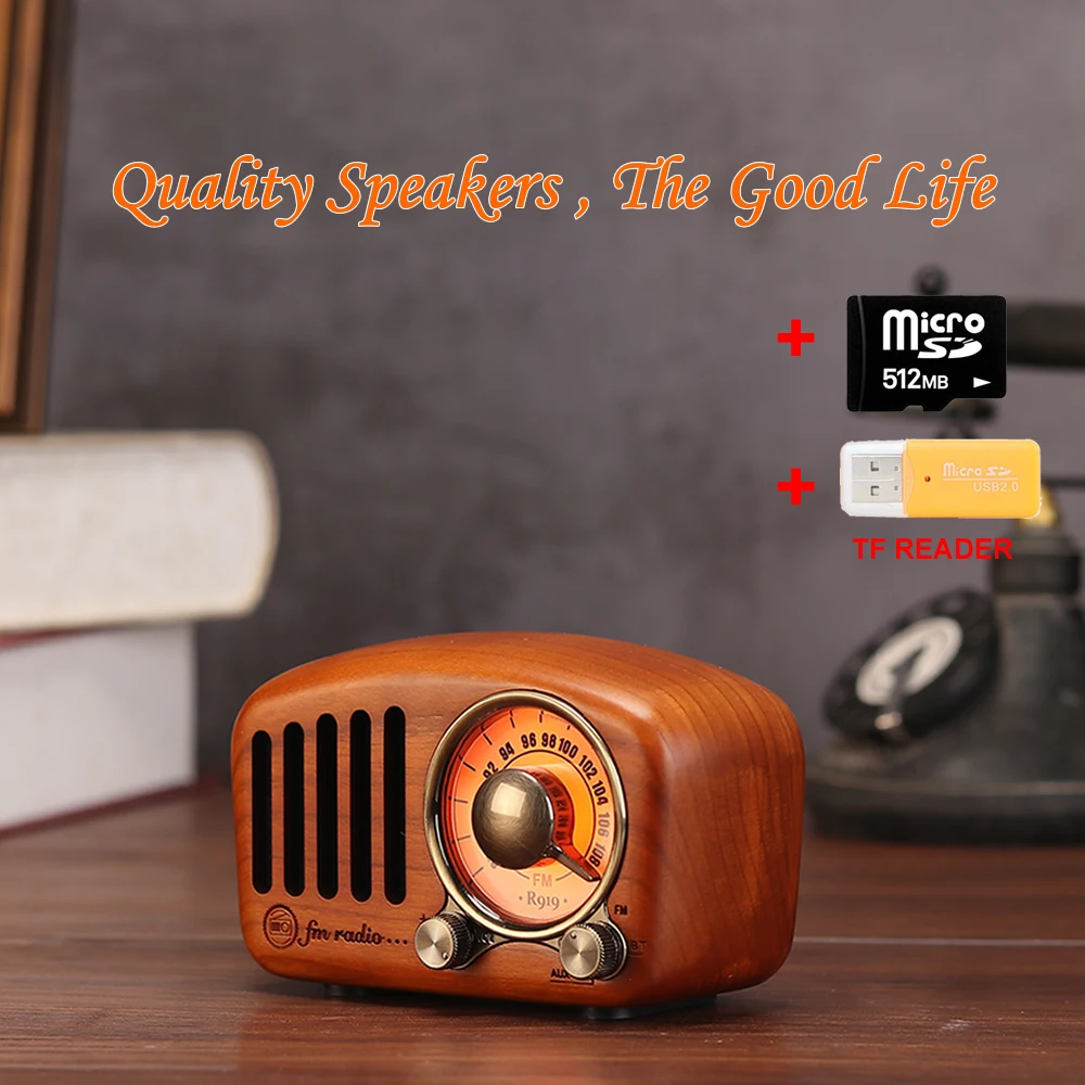 

R919 FM Speakers Radio Wood Music Box Portable Crafts Subwoofer Solid For Home Outdoor Mini Wooden Indoor Old Time Player