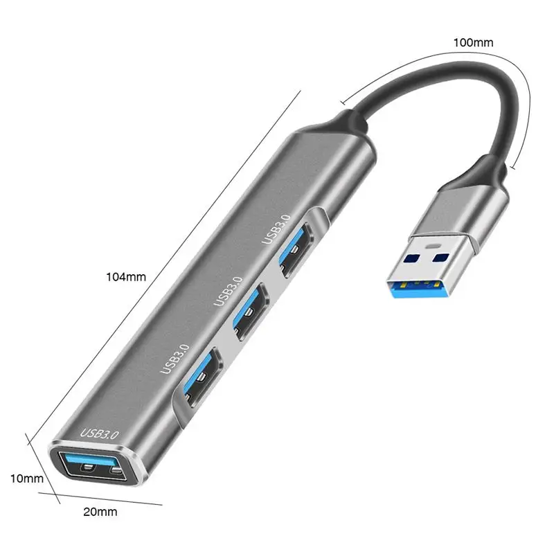

4 Ports USB 3.0 Hub Mini Aluminum Alloy Quick Charger Adapter Splitter Portable 5Gbps Power Supply HUB For Laptop Mouse USB Hub