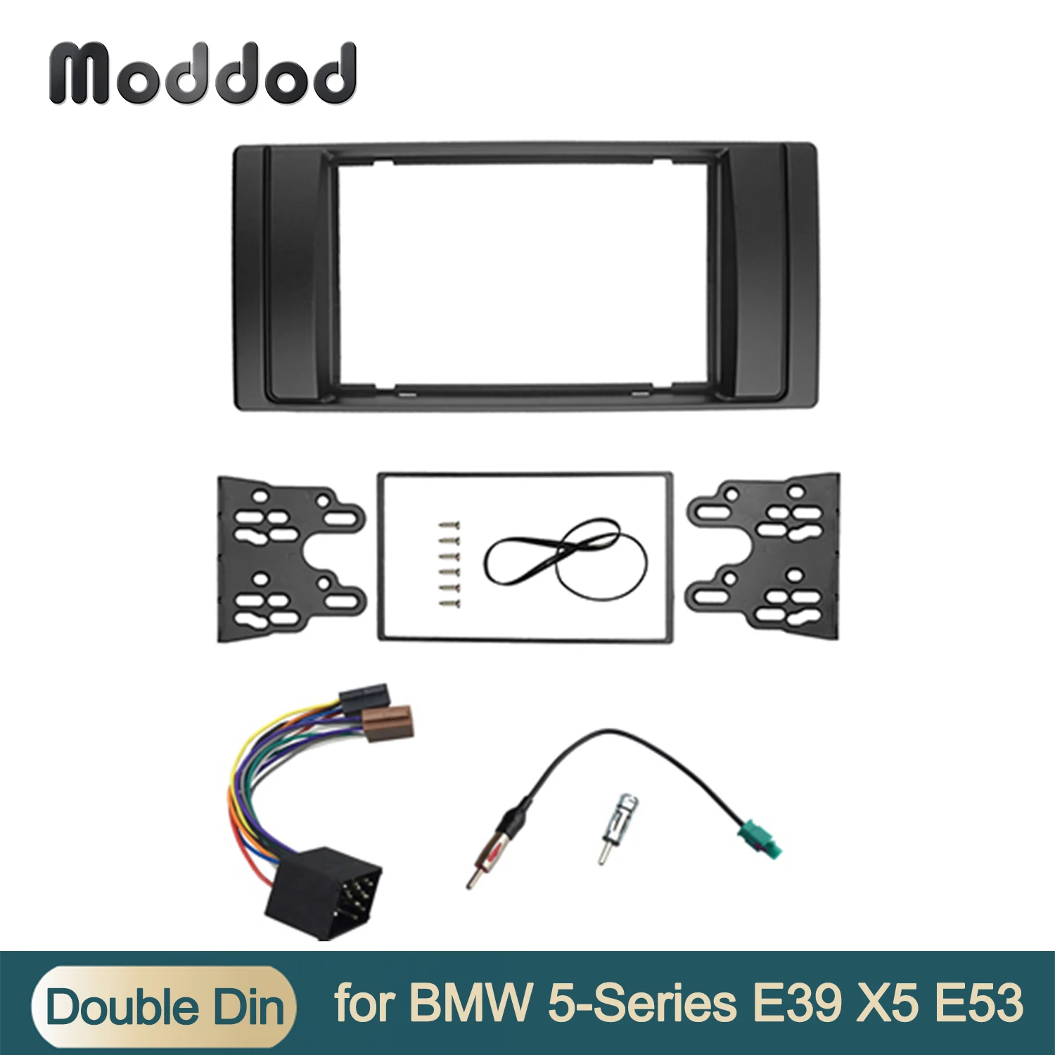 For BMW 5-Series E53 E39 Radio DVD Stereo Panel Dash Double Din Fascia Trim Kit Frame with Wiring Harness Antenna Aerial Adaptor