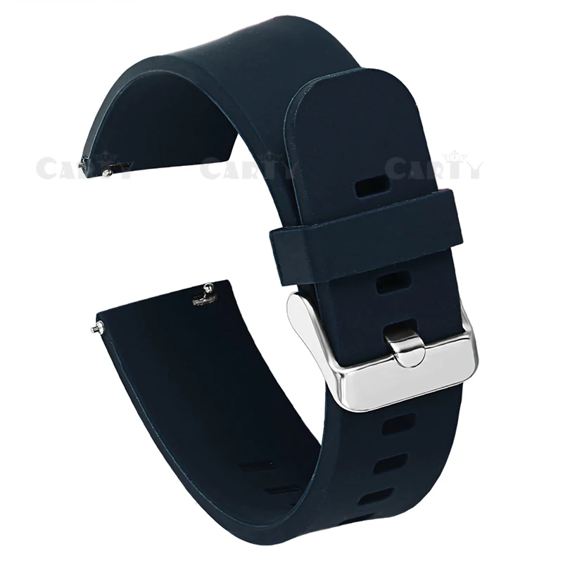 dark bl silve buckle Carty силиконовые браслеты для часов быстросъемные ремешки для часов 20 мм 22 мм Мужские и женские мягкие резиновые черные или серебряные пряжки безопасные кольца Хранитель - Цвет ремешка: dark bl silve buckle
