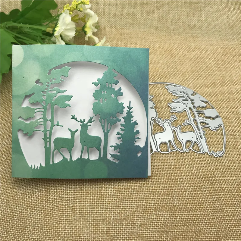Happy Christmas Tree Animal Deer Frames металлические режущие штампы высечки для скрапбукинга DIY