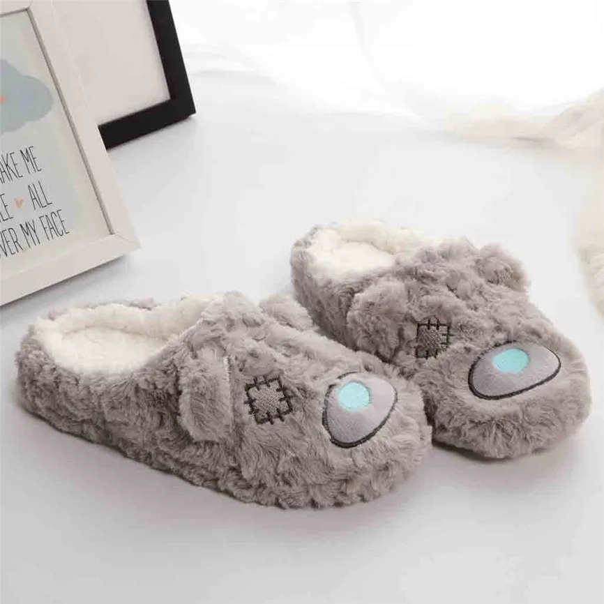 Теплые женские домашние тапочки с милыми животными Зимняя домашняя обувь на меху