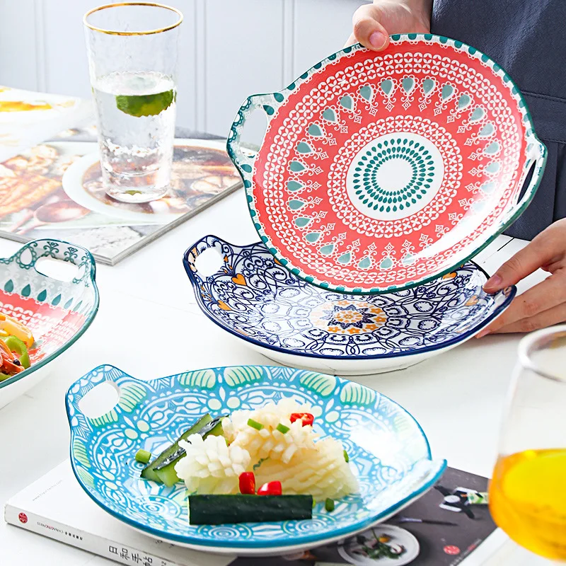 

Керамическая тарелка в богемном стиле, двусторонняя эмалированная, ручная роспись, 11 дюймов, для домашней выпечки