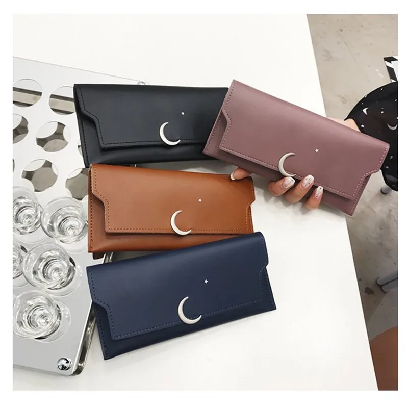

2020 New Thin Female Long Wallet Star Month Fashion Rivet Zipper Soft Wallet Purse Card Package