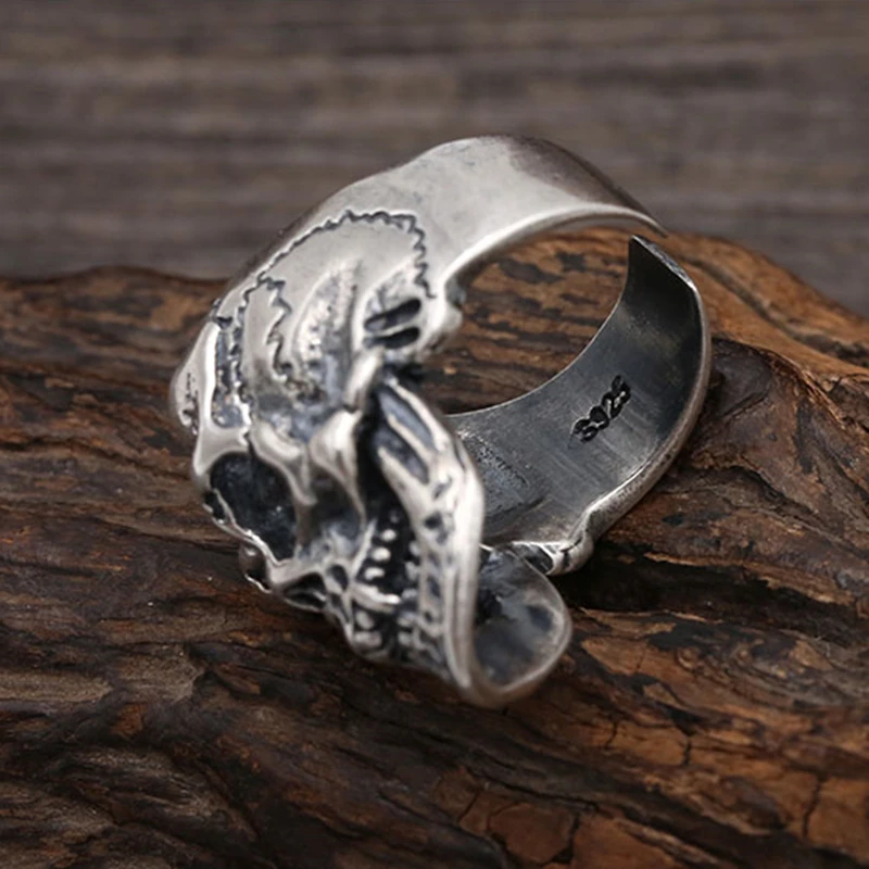 

S925 sterling silver skull ring retro old jewelry ring domineering personality gift J36