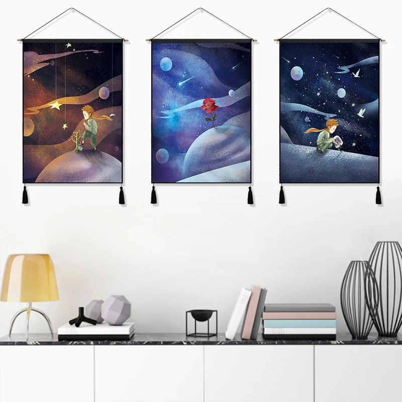 Настенный плакат из хлопковой ткани с рисунком маленькой галактики мультяшной