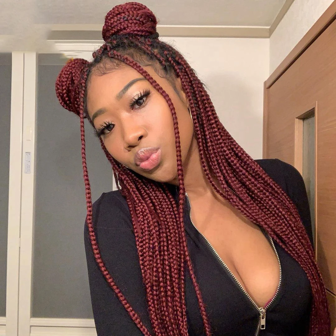 26 Inch Burgundy Color Long Synthetic Lace Front  Box Braided Wigs For Black Women 99j Braided Wig Heat Resistant Braiding Hair