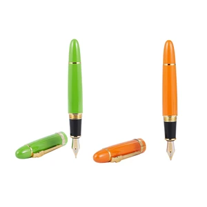 PPYY-2x JINHAO 159 18KGP 0.7mm Medium Broad Nib Fountain PEN Free Office Fountain Pen with A Box, Green & Orange