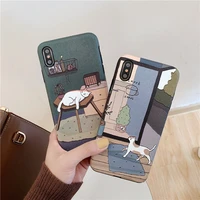 cartoon art cat phone cover for iphone 11 12 pro xr x xs max 7 8 plus 7p 8p mobile phone case soft tpu ins couple models