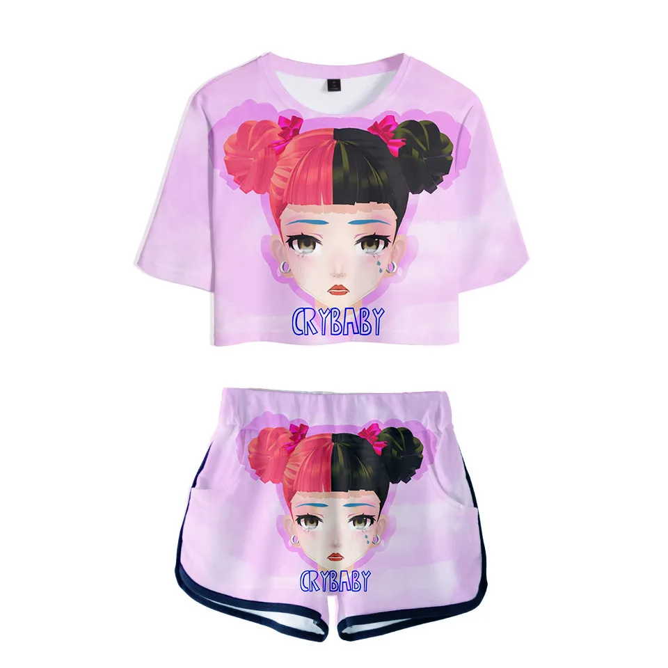 

Cute Cry Baby Melanie Martinez Two Piece Sets Sexy Short T-Shirt + Shorts Sweat Suits Women Casual Two Piece Fashion Summer Sets