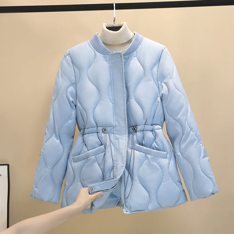 2021 Down Cotton Padded Clothes Women's Winter Parka New Slim Short Jacket Drawstring Stand Collar Solid Color Fashion Coat XXL