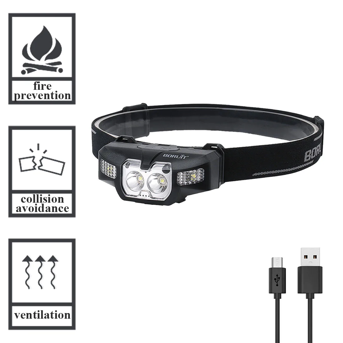 

LED Mini Headlamp BORUiT 2*XP-G2 Red IR Motion Sensor 5-Mode Headlight Rechargeable Waterproof Head Torch for Hunting