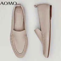 aomo 2021 office lady pleating real leather slip on loafers women shoes female flat shoes azh15