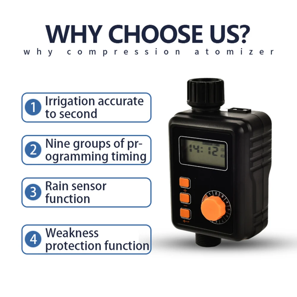 

Digital Irrigation Timer With Rain Auto Sensor Function Water Timer 9 Groups Settings Micro-spray Sprinkle Irrigation Automatic