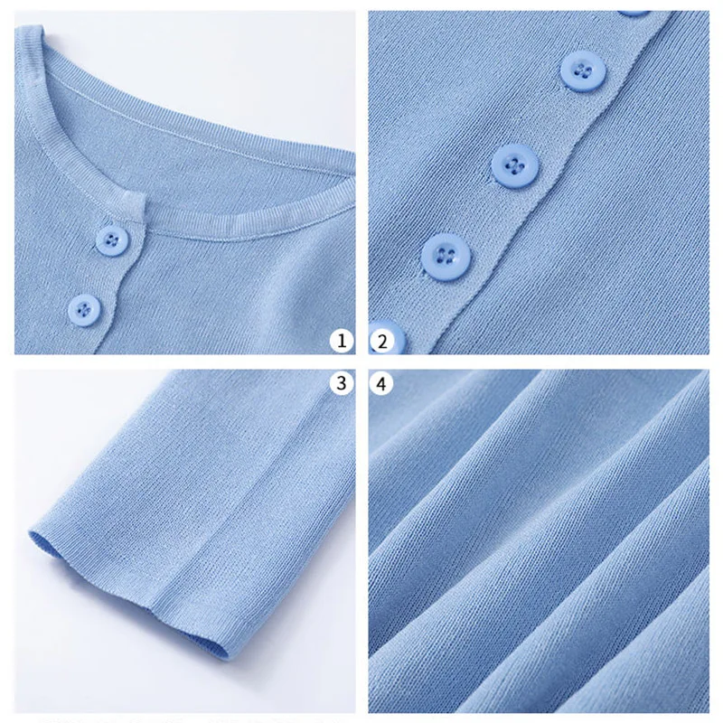 Короткий трикотажный кардиган в Корейском стиле с круглым вырезом на пуговицах