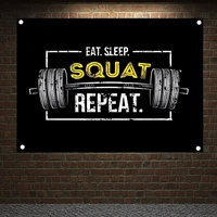eat sleep squat repeat motivational workout posters wall chart exercise banners flags wall art tapestry sticker gym decor