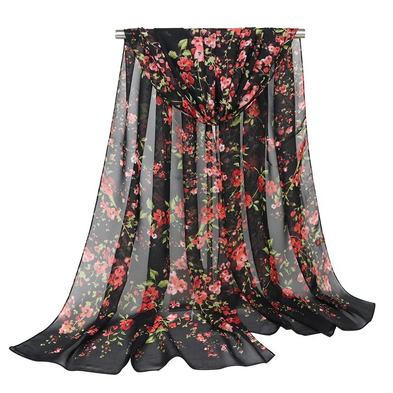 Женский шифоновый шарф тонкий с цветочным принтом оптовая продажа|Женские шарфы|