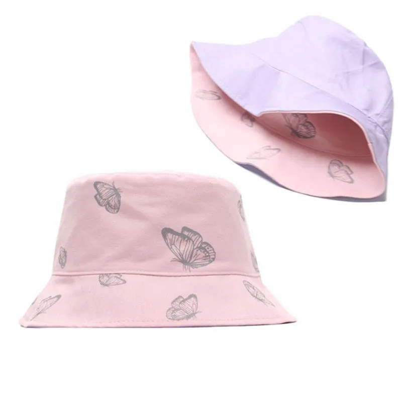 Панама женская двусторонняя с принтом бабочек милый шлем от солнца в японском