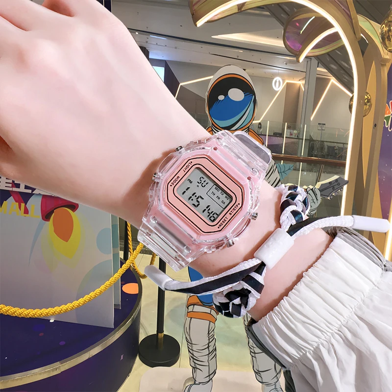 

Часы Nice Pop Vogue для мужчин и женщин, повседневные золотистые Прозрачные Цифровые спортивные часы, подарок для любимых, Детские и женские часы