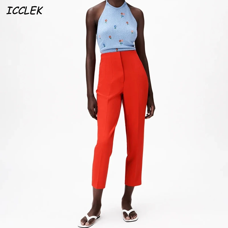 

Za Women's Blazer Pants Pink High Waist Trousers Khaki Harem Ladies Office Formal Pant Chic Pockets Fashion Black Summer Pants