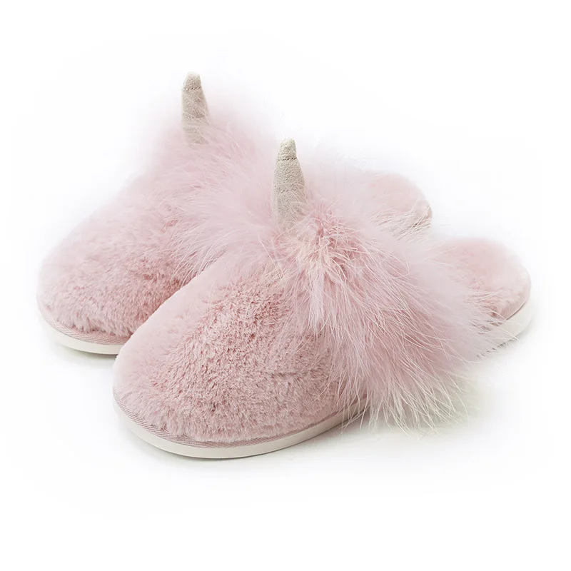 Cute Unicorn Designer House Women Fur Slippers Winter New Bedroom Warm Plush Ladies Shoes Non-slip Indoor Furry Slipers | Обувь