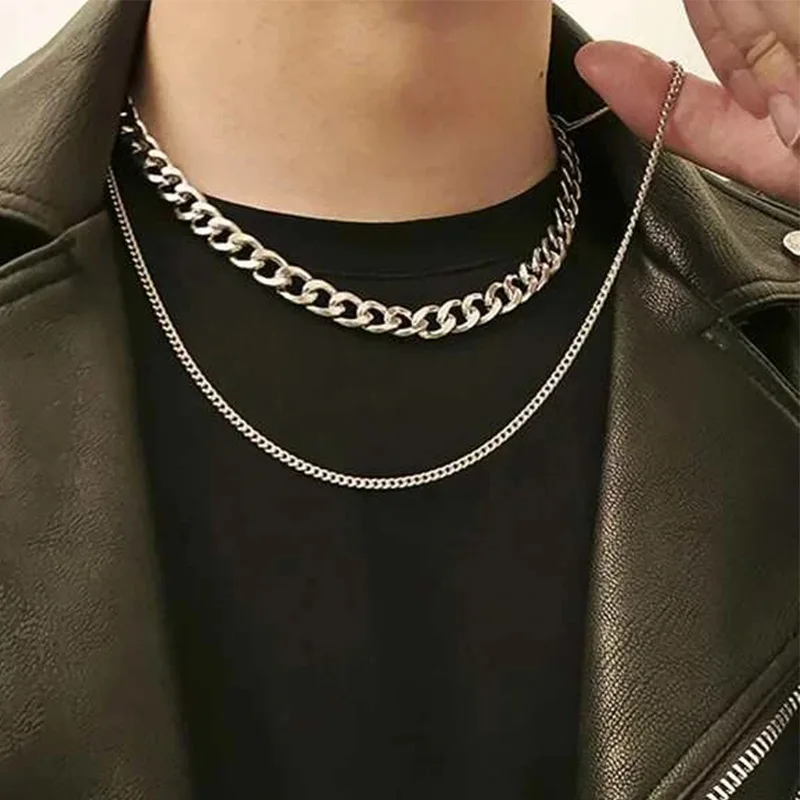 

Gold Silver Color Double Chains Necklaces for Women Thick Clavicle Chain Short Necklace Female 2021 Fashion Jewelry New