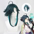 Парик для косплея Genshin Impact Xiao, смешанные короткие термостойкие волосы темно-зеленого и синего цвета, для взрослых, для ролевых игр на Хэллоуин