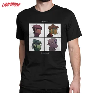 Music Band Gorillaz Demon Days T-Shirts Men Crazy Pure Cotton Tees Round Collar Short Sleeve T Shirts New Arrival Clothing