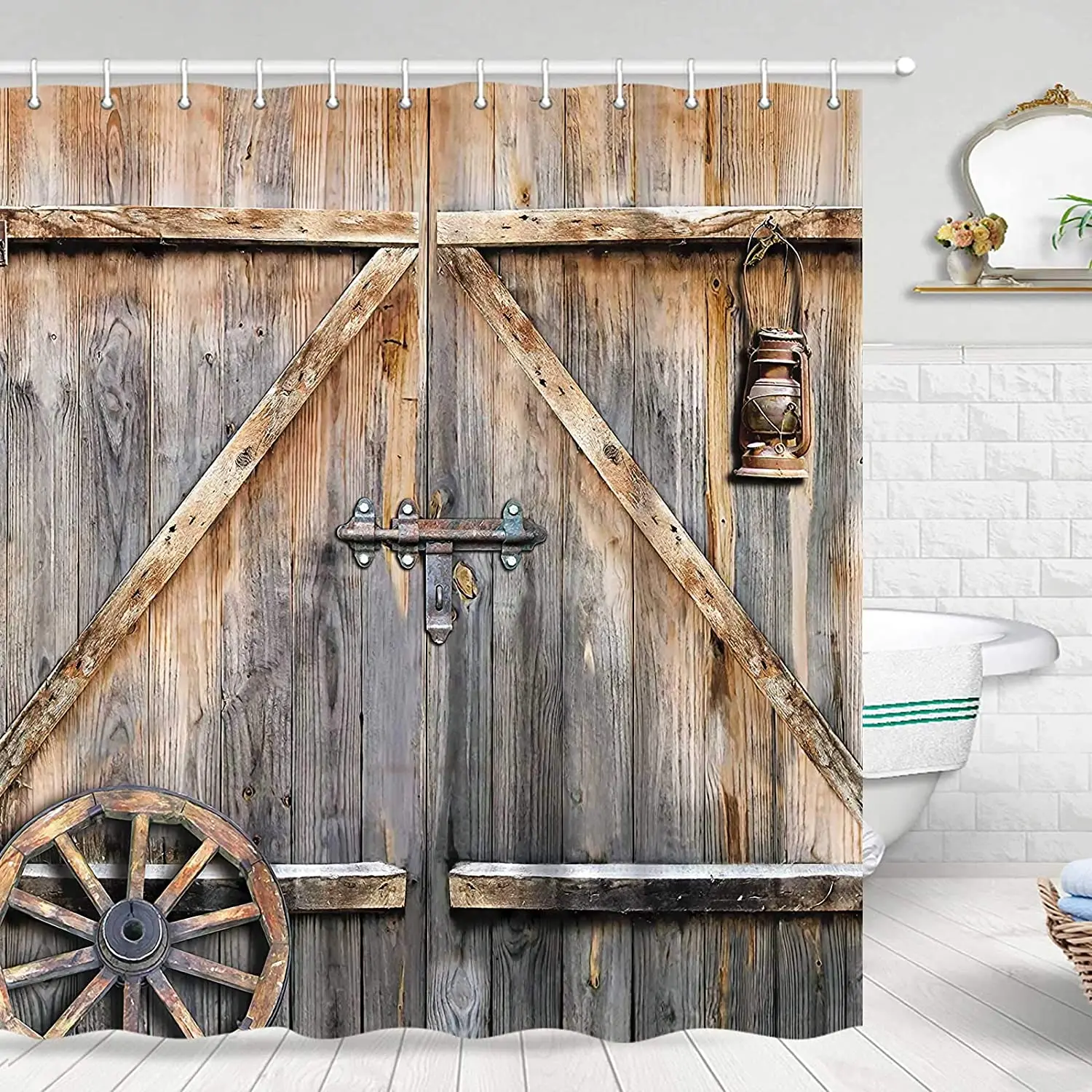 

Деревенский двери сарая душ Шторы западных стран Винтаж Деревенская ферма дом дверь душевая Шторы комплекты ткань душ Шторы крючки