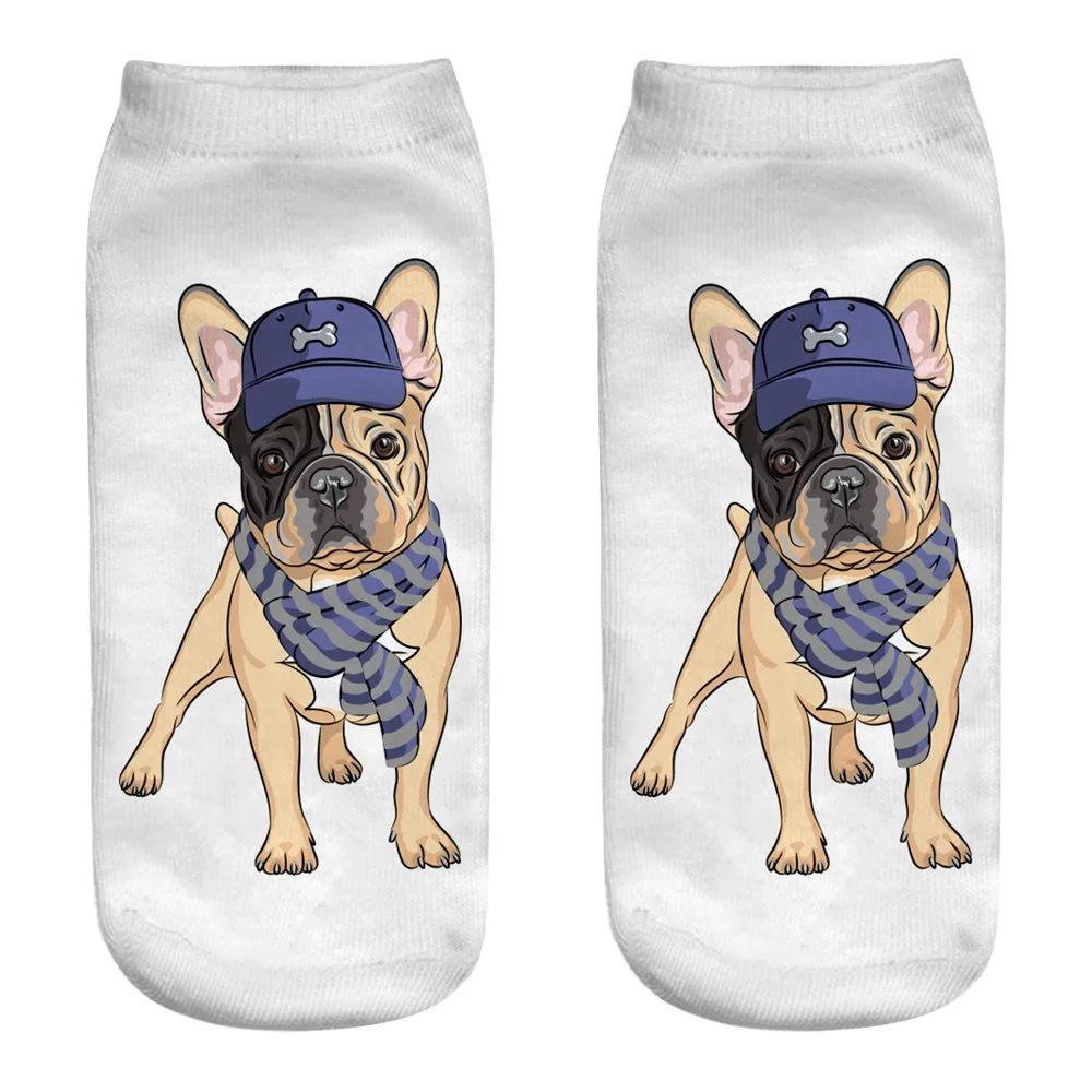 

2019 Business Socks 3D Dog Printing Medium summer woman socks cotton sock Cute Casual Sports short socks Y725