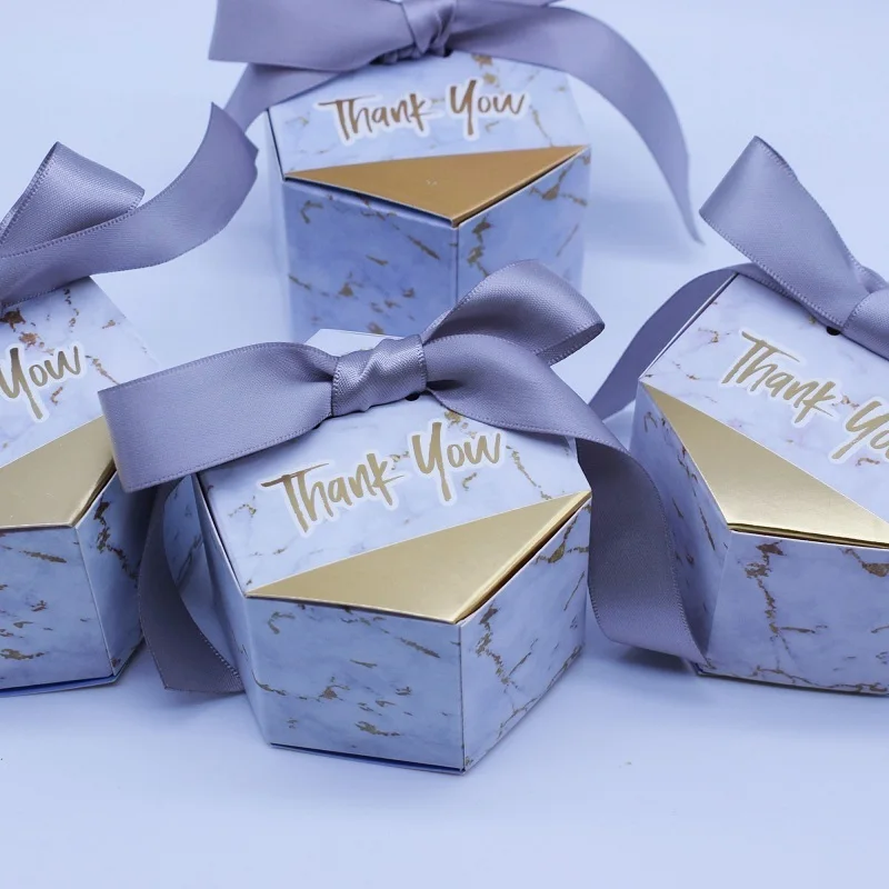 Серебристая Шестигранная Свадебная бумажная коробка конфет Подарочная сумка с