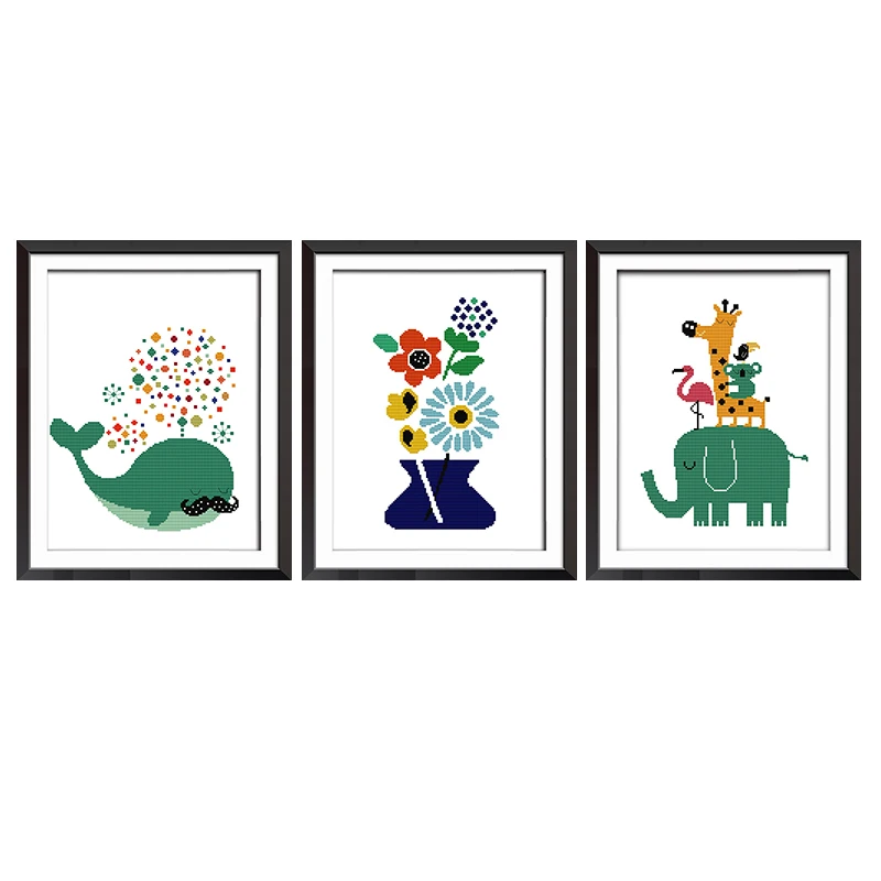 Маленький кит слон китайский Счетный крест вышивка животное 14ct узоры Dmc стежок