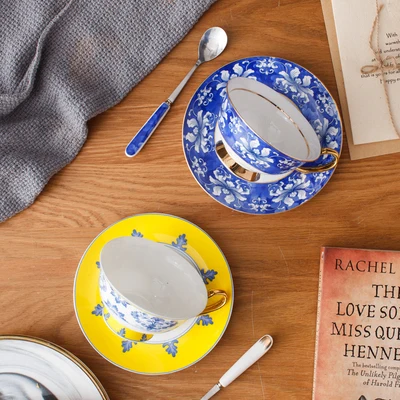 Blue And White Porcelain Coffee Cup Saucer European Small Luxury Phnom Penh Ceramic Set Afternoon Teacup Drinkware | Дом и сад