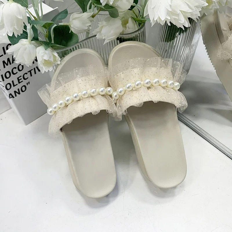 

Shoes Med Womens Slippers Outdoor String Bead Shale Female Beach Slides Fashion Platform Pantofle Soft Sabot Luxury Flat 2021