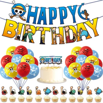 1 Set Anime ONE PIECE Balloons ONE PIECE Luffy Balloon Banner Cake Toppers Boys Birthday Party Decorations Supplies