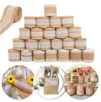 1roll 5cmx2m lace linen cloth table runner natural jute table runners cloth for country party wedding decoration