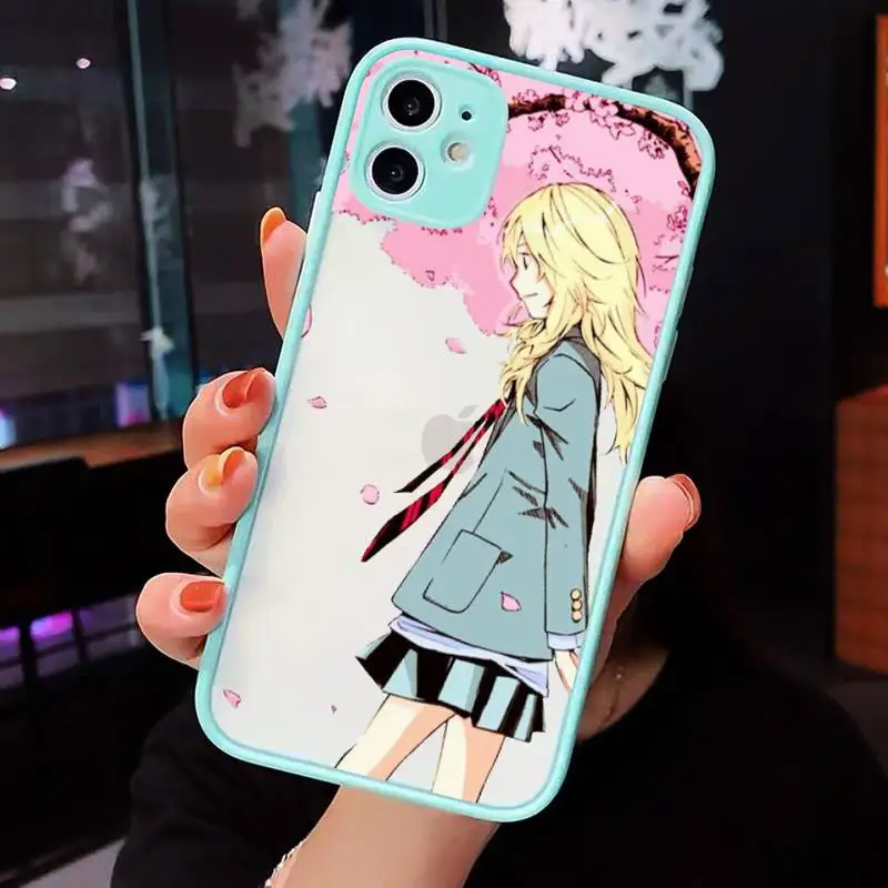 

Your lie in April Phone Case Matte transparent For blue iPhone 12 Mini 11 Pro XR XS Max 7 8 Plus X Back Cover
