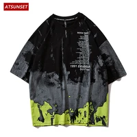 atsunset retro stitching colors print t shirt hip hop streetwear harajuku tees spring and summer cotton breathable pullover top
