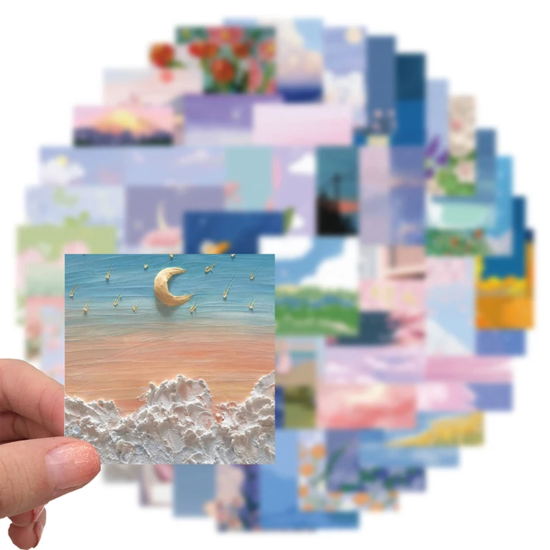 

56pcs Stickers Aesthetic Happy Planner Scrapbooking Vintage Landscape Oil Painting Graffiti Stickers For Notebook