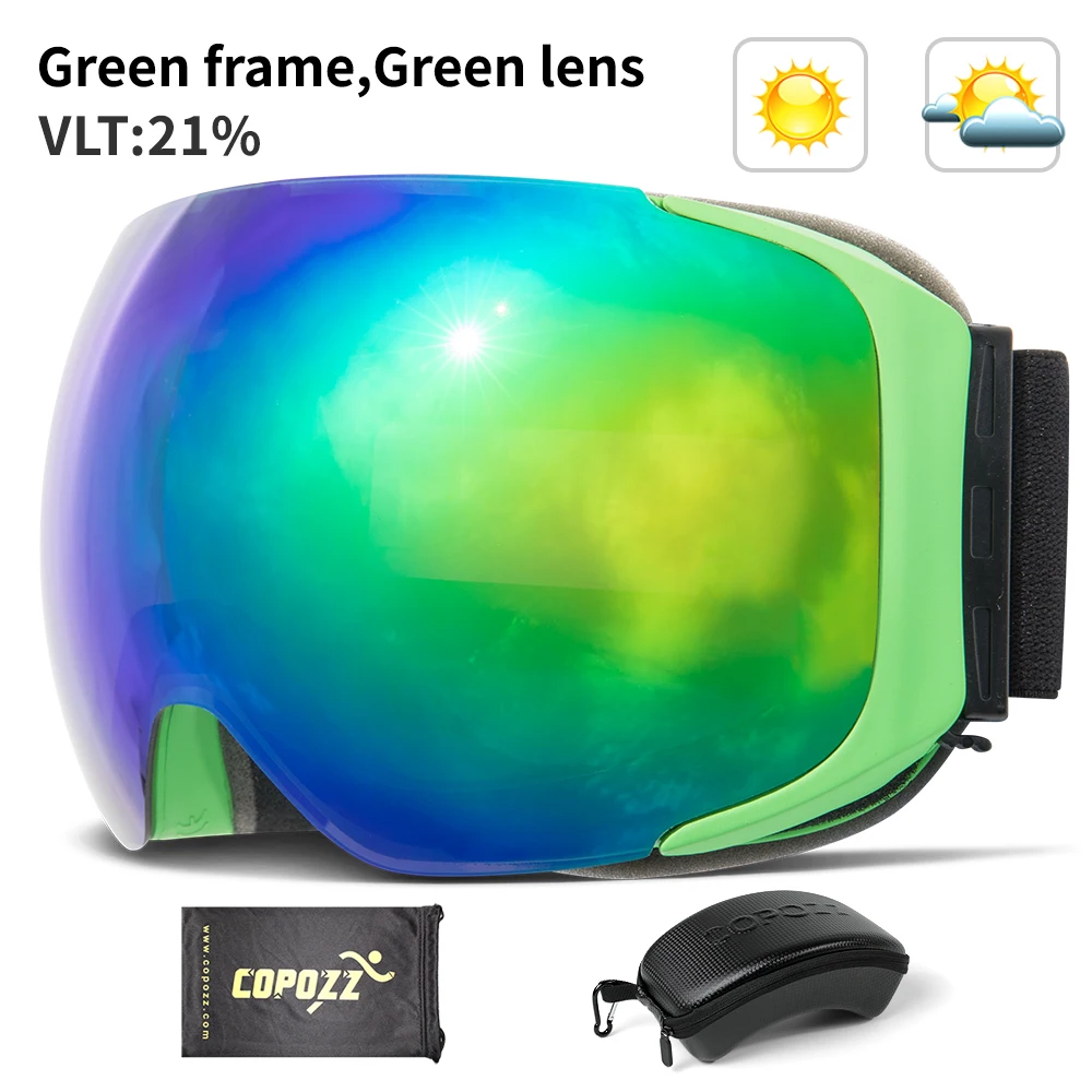 Green lens COPOZZ бренд Магнитные очки для катания на лыжах и сноуборде с чехол анти-туман UV400 двойной защиты объектива Для мужчин и Для женщин Горные лыжи очки - Цвет: Green lens