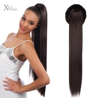 xq long straight ponytail wig 28 inch black synthetic drawstring ponytail clipped in the wig high temperature resistance