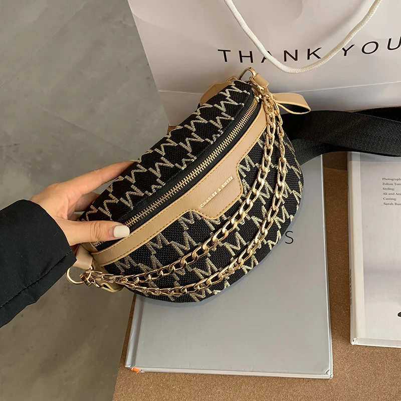 

Solid Color Chain Small Fanny Packs For Women 2020 winter Fashion Waist Packs Female Phone Purses Ladies Chest Bags