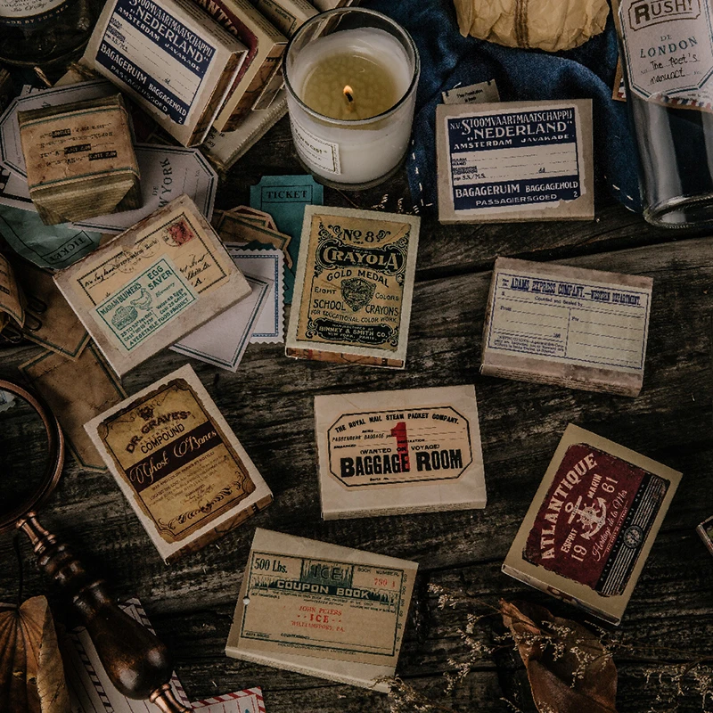 50pcs/box Vintage tag stamp letter ticket Bullet Journal Decorative Washi Stickers Scrapbooking Stick Label Diary Album | Дом и сад