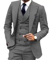 grey men suit groom tuxedos groomsman blazer man business suits prom suits terno masculino costume homme 3pcsjacketpantsvest
