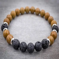 8mm wood grain stone volcanic gemstone mala bracelet spirituality chakras wrist bless meditation unisex healing mala monk cuff