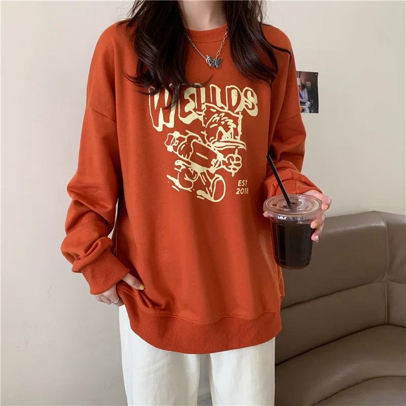 

Fleece Street Trend Autumn And Winter New Graffiti Printing Loose Wild Long-sleeved Hedging Casual Women