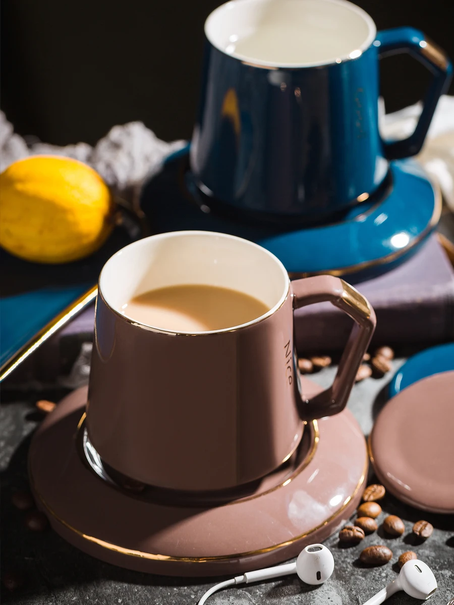 Coffee cup dish European-style home water small luxury latte mug with lid spoon mixing set custom LOGO | Дом и сад