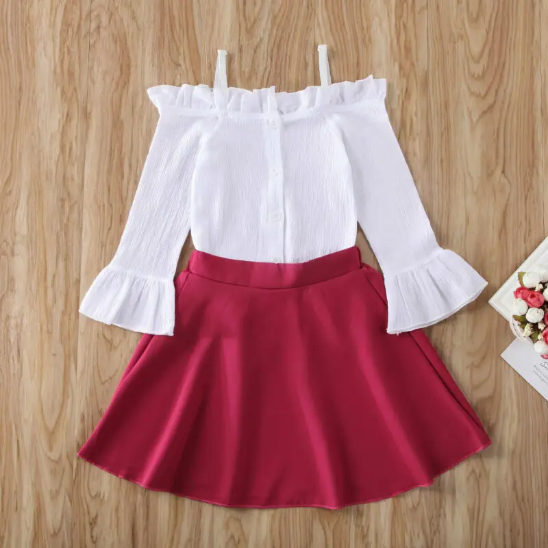 Топ на бретельках с открытыми плечами юбка оборками костюм для новорожденных