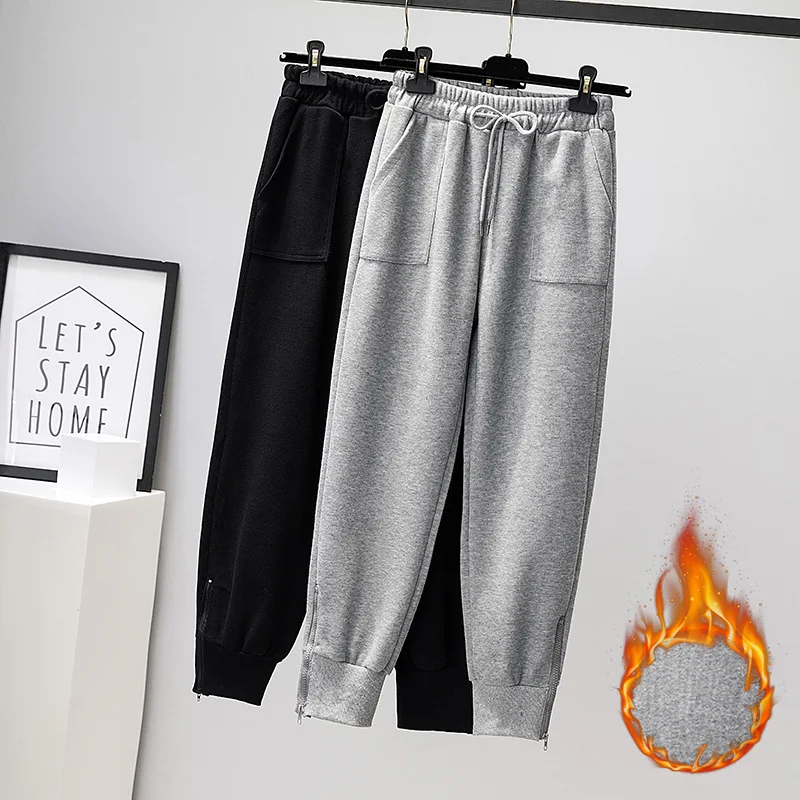 

4xl Plus Size Clothes Fall Winter Fashion Streetwear Thick Velvet High Waist Drawstring Sweatpants Joggers Pants for Women