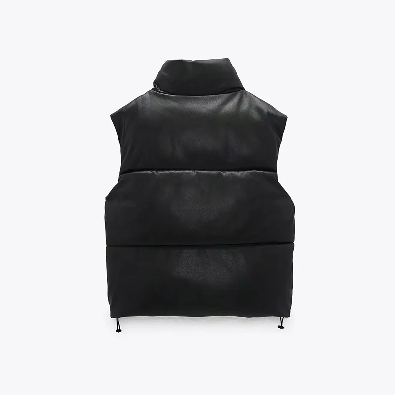 

New Autumn Winter ZA Faux Leather Vest Women Fashion Zipper Sleeveless Coat Tops Female Casual Short Cold Outwear Ladies
